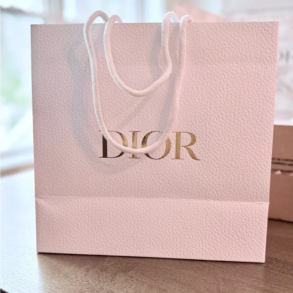 Dior White Gift Bag & Envelope, Gold Embossed Logo New